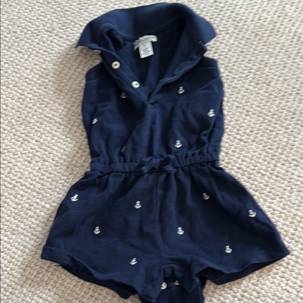 Ralph Lauren Navy Blue Romper with Anchor Embroidery